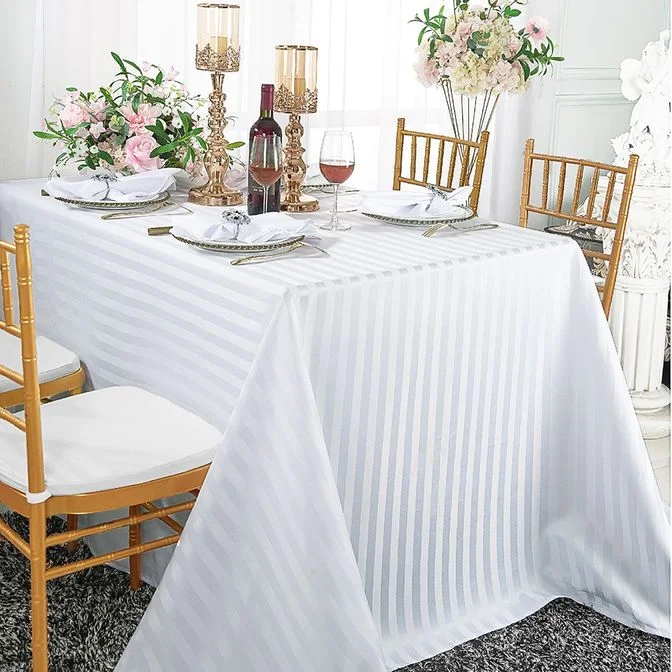 90"x156" Seamless Rectangular Striped Jacquard Polyester Tablecloth - White (1pc)