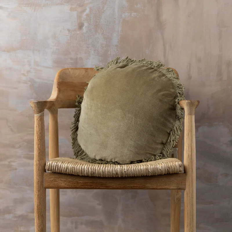 Velvet Round Cushion | Olive