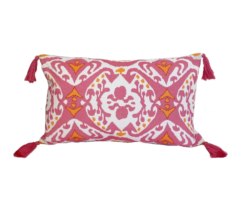 Dana Gibson Ikat in Pink Pillow with Tassels