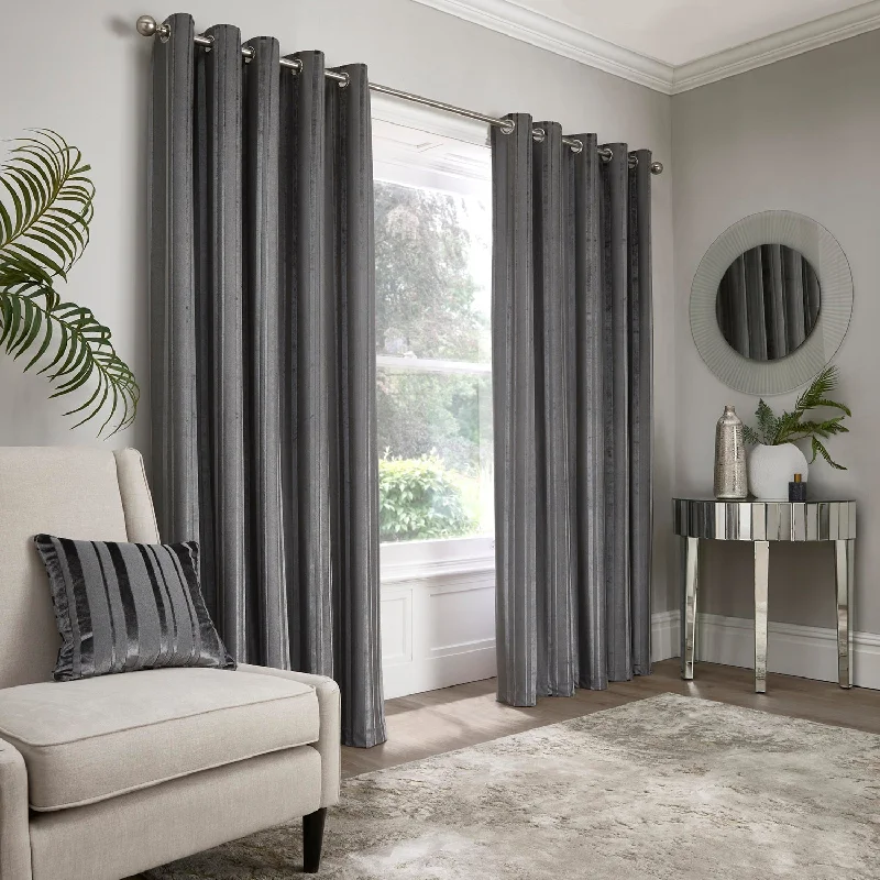 Conrad Slate Velvet Stripe Eyelet Curtains