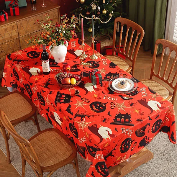 Rectangle Tablecloth for Halloween, Hand Skeletons and Spider Cobweb Patterns Table Covers