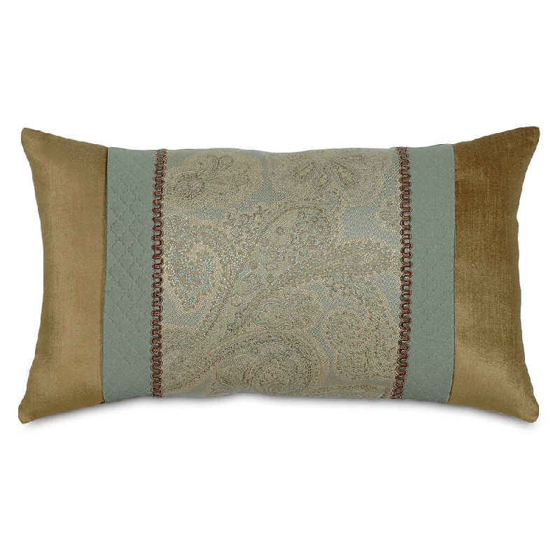 Teal and Gold Pieced Luxury Lumbar Pillow Cover 13x22