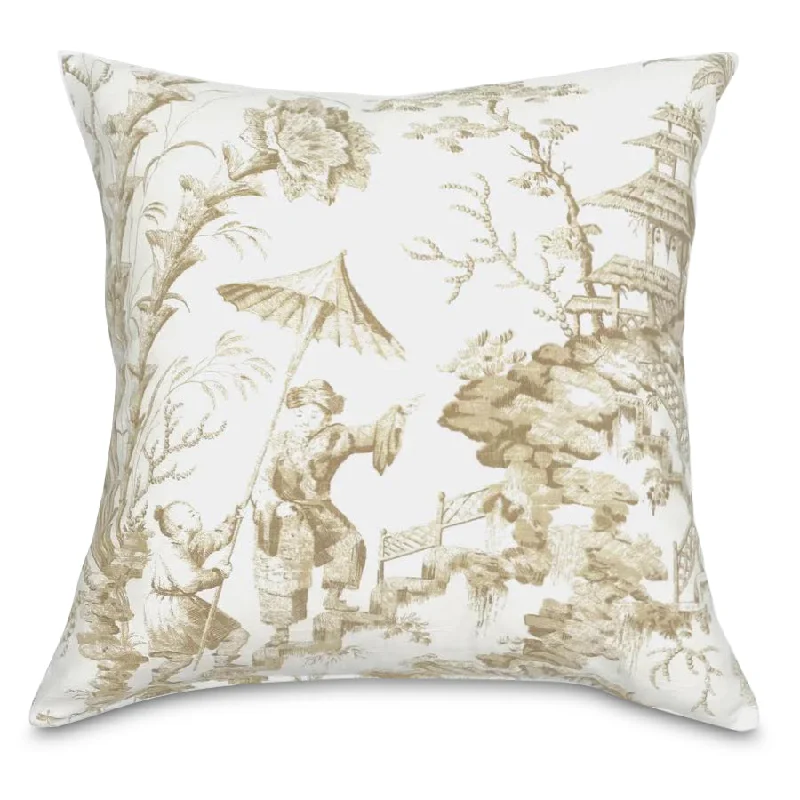 Tan Toile Throw Pillow Cover 20x20