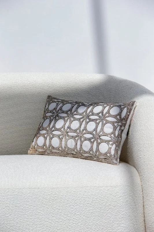 White Sequined Geometric Pattern Cushion With Filler (30x50 CM)