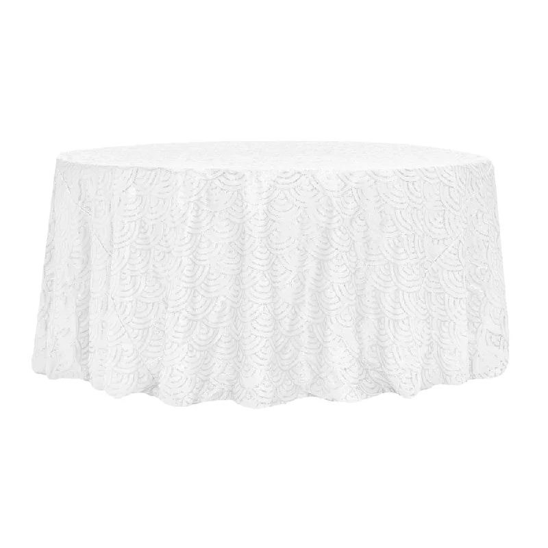 Mermaid Scale Sequin 120" Round Tablecloth - White