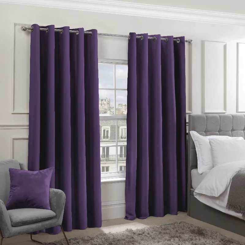 Cali Amethyst Purple Thermal Blackout Eyelet Curtains