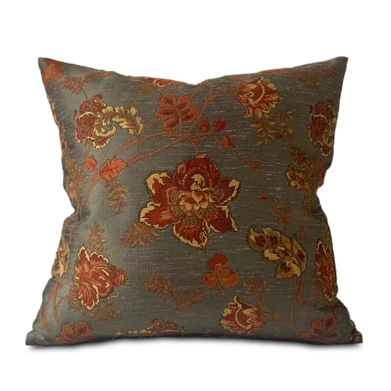 Gray Floral Botanical Throw Pillow Cover 20x20