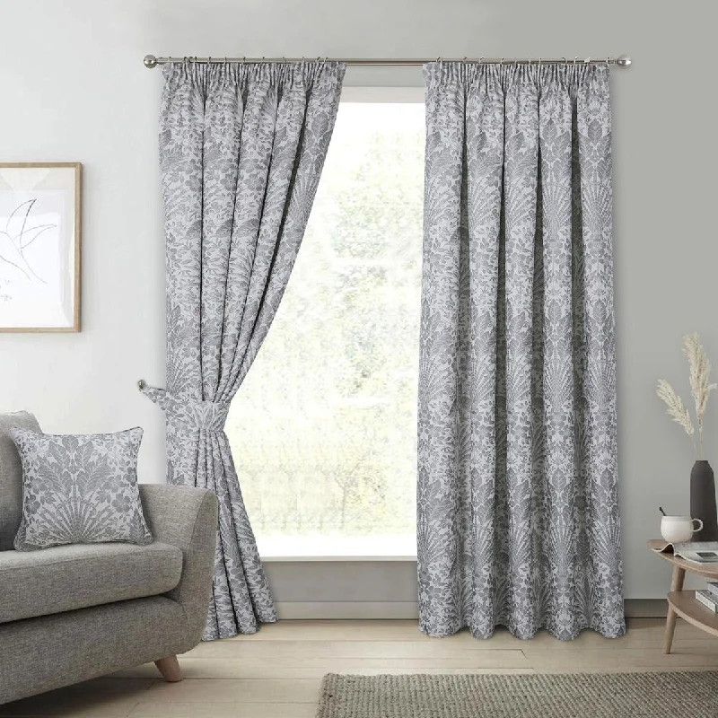 Keswick Natural Grey Jacquard Pencil Pleat Curtains