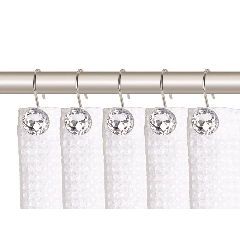 Utopia Alley Shower Curtain Hooks for Bathroom, Rust Resistant Shower Curtain Hooks Rings, Crystal Design, Set of 12