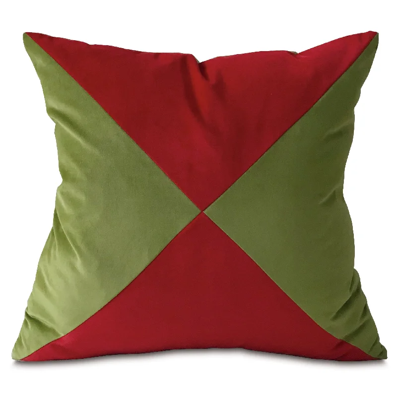 Green and Red Velvet Throw Pillow Cover 22x22