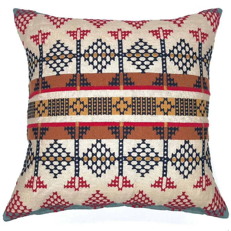 Multicolor Navajo Embroidered Throw Pillow Cover 22x22