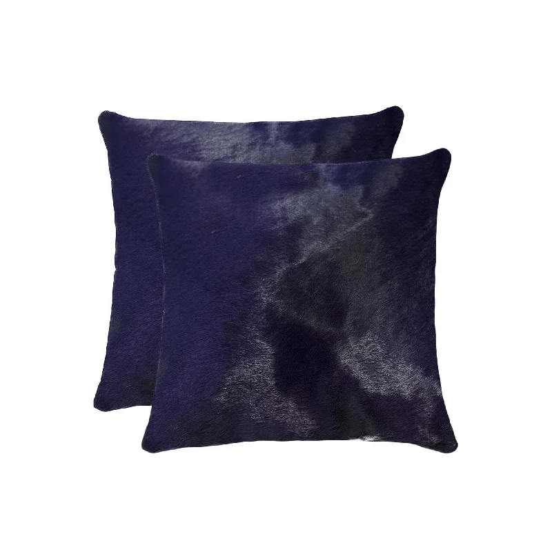 Set of Two 18" Navy Cowhide Throw Pillow