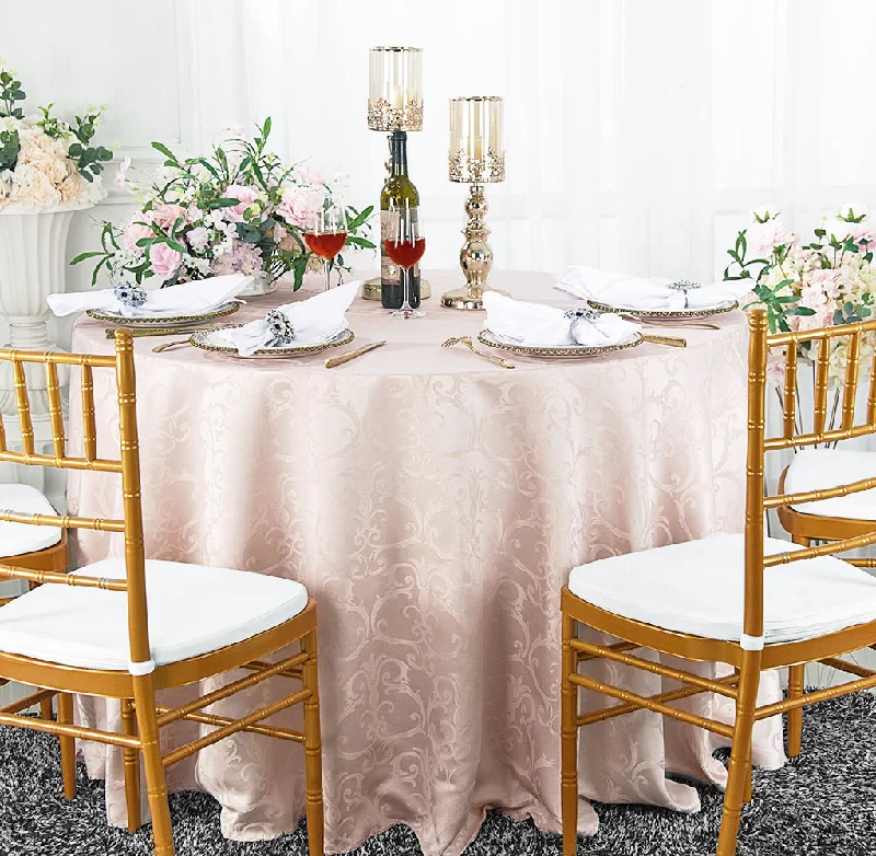 120" Seamless Round Versailles Chopin Damask Jacquard Polyester (220 GSM) Tablecloth - Blush Pink/Rose Gold (1pc)