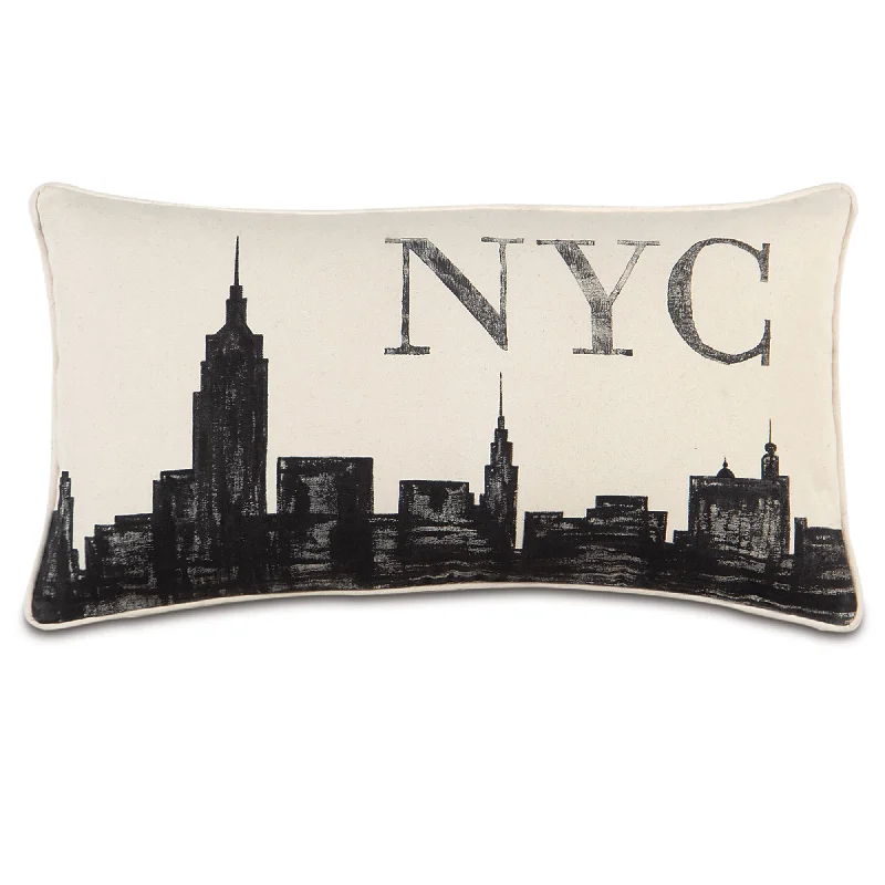 Passport Hand-Painted New York City Skyline Lumbar Pillow Cover 15x26