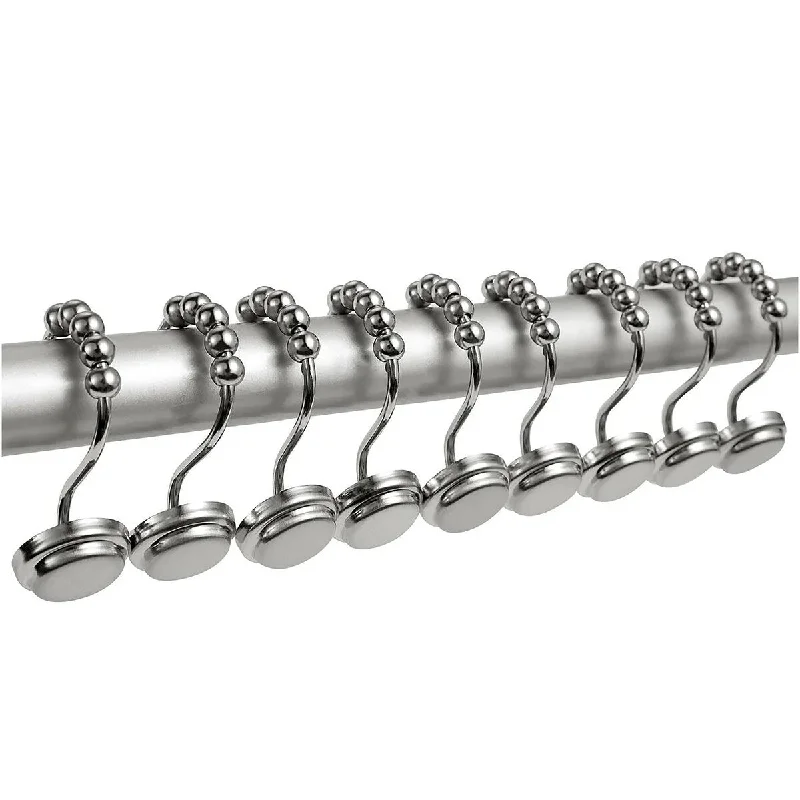 12 Piece Set - Chrome Heavy Duty Shower Curtain Hooks Rings Rustproof Metal