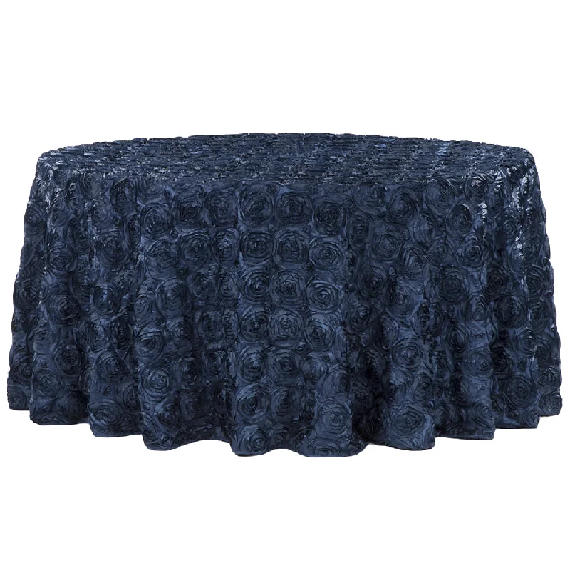 Wedding Rosette SATIN 120" Round Tablecloth - Navy Blue