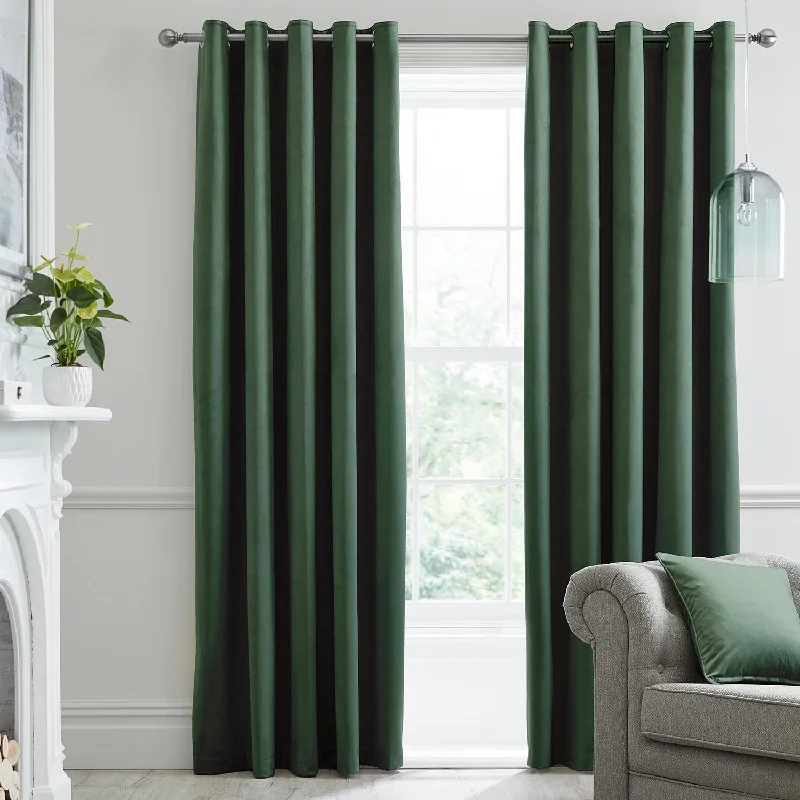 Montrose Bottle Green Velvet Blackout Thermal Coated Eyelet Curtains