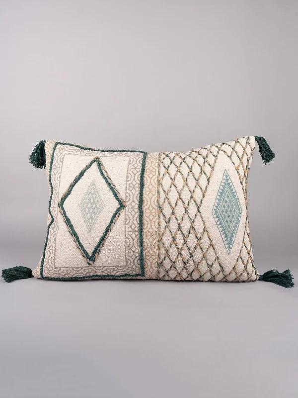 ARTFUL THREADED PATTERNS - BLOCK PRINTED LUMBAR CUSHION COVER