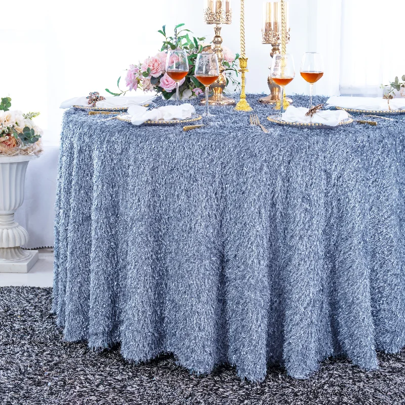 132" Round Shaggy Plush Fringe (200 GSM) Tablecloth - Dusty Blue (1pc)