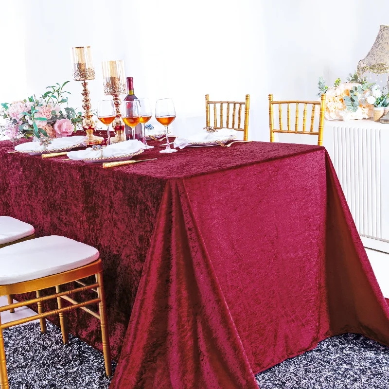 90"x156" Seamless Rectangular Ice Crushed Velvet (200 GSM) Tablecloth - Burgundy (1pc)