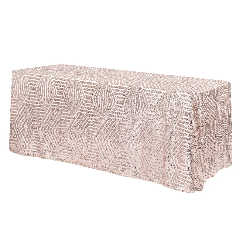 Geometric Glitz Art Deco Sequin Tablecloth 90"x132" Rectangular - Blush/Rose Gold