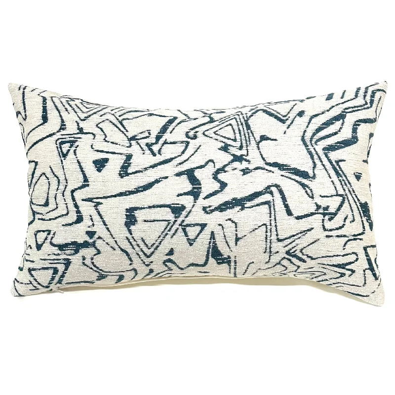 Ivory/Navy Abstract Lumbar Pillow Cover 15x26