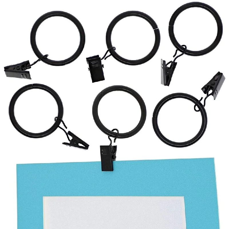 Juvale 36-Pack Black Curtain Rod Rings with Strong Clips, 1.2" Inner Diameter