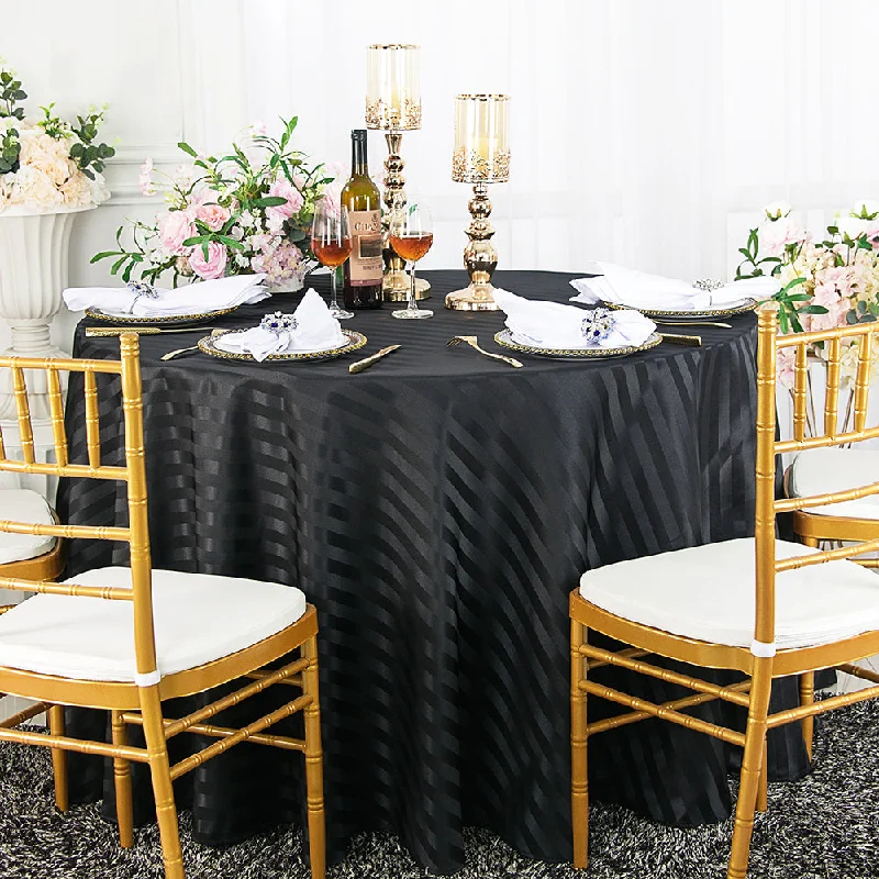 120" Seamless Round Striped Jacquard Polyester (220 GSM) Tablecloths - Black (1pc)