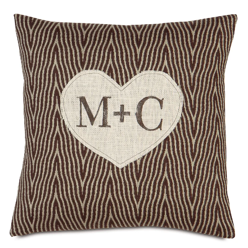 Wedding 'M + C' Heart Throw Pillow Cover 18x18