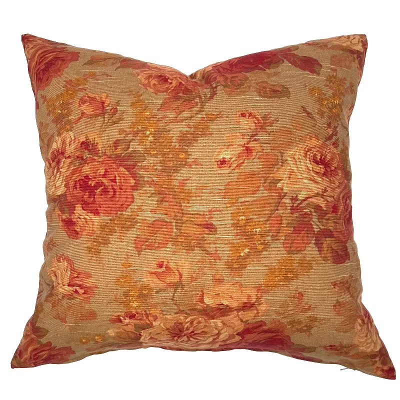 Tan/Red Traditional Floral Throw Pillow Cover 22x22