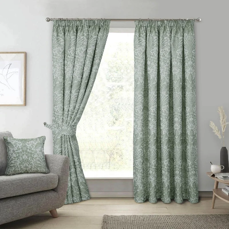 Keswick Sage Jacquard Pencil Pleat Curtains