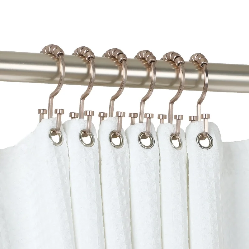 Utopia Alley Deco Flat Double Roller Shower Curtain Hooks, Brushed Nickel - Brushed Nickel