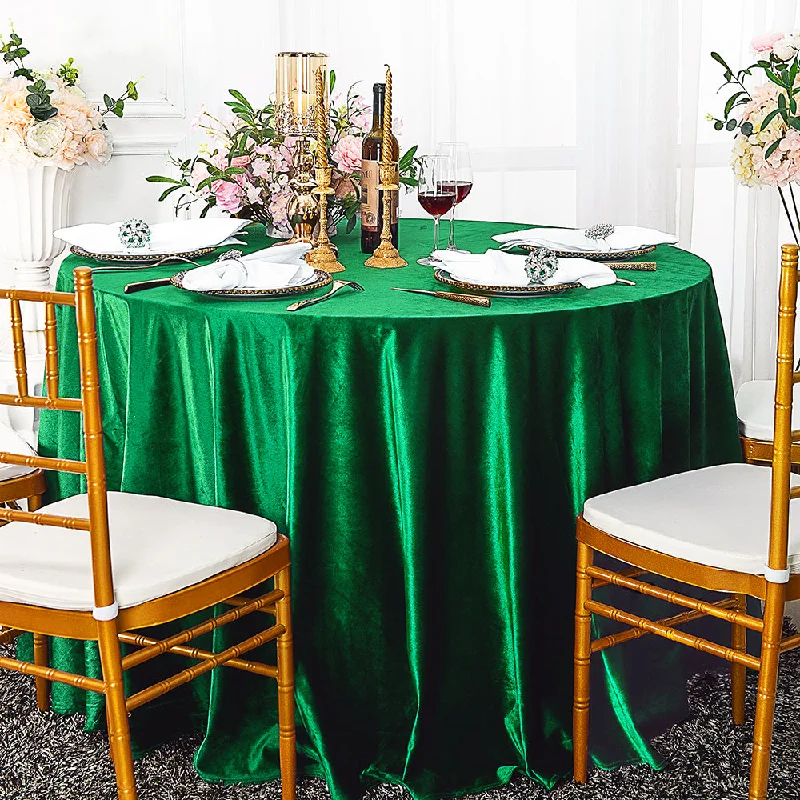 132" Round Italian Velvet Tablecloth - Emerald Green (1pc)