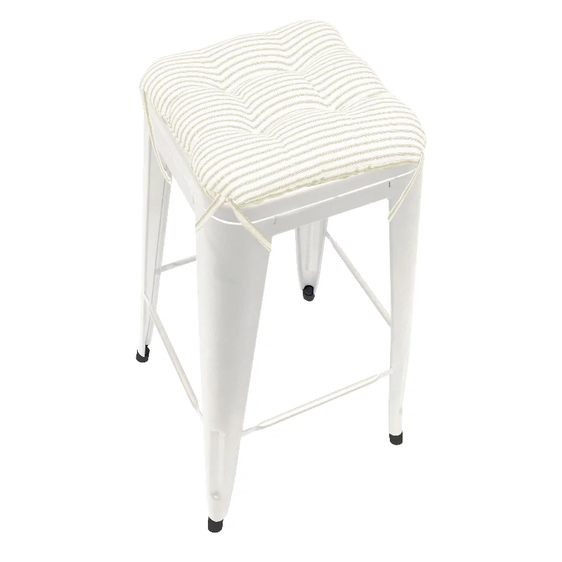 Ticking Stripe Natural Square Industrial Bar Stool Cushion - 12"