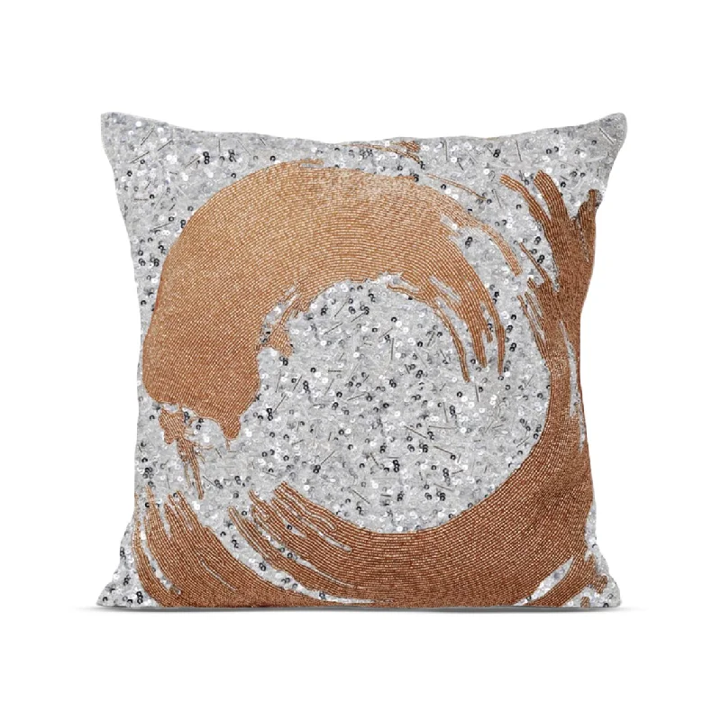 Ode To Japan - Gold Silver Beaded Pillow Cover, Gilver Beads Pillow Case