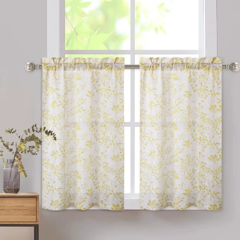 Watercolor Floral Linen Blend Kitchen Tier Curtains